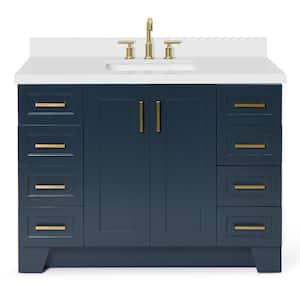 Taylor 49 in. W x 22 in. D x 36 in. H Freestanding Bath Vanity in Midnight Blue with Pure White Quartz Top