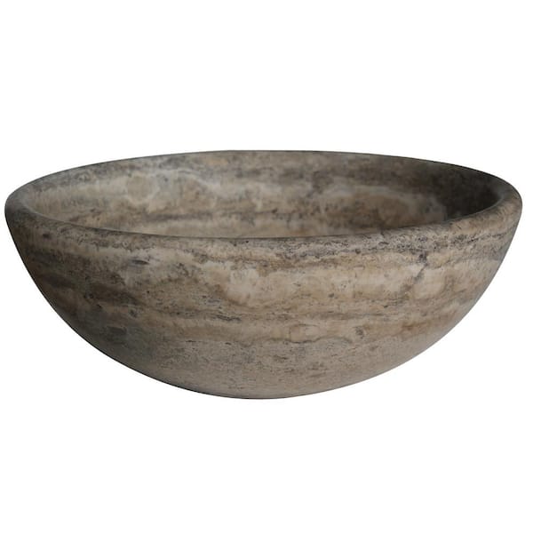 TashMart Round Natural Stone Vessel Sink in Grey