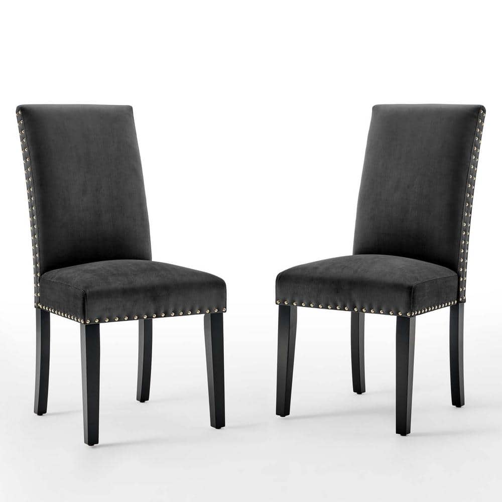 Charcoal Velvet Upholstered Parsons Side Chair with Nailhead Trim