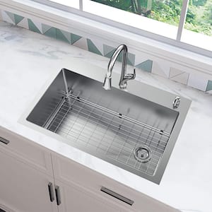 Tight Radius 30 in. Drop-In Single Bowl 18 Gauge Stainless Steel Kitchen Sink with Pull-Down Faucet