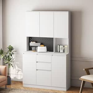 74 in. H White Living Room Kitchen Storage Cabinet with Sliding Door with Charging Station, Drawer