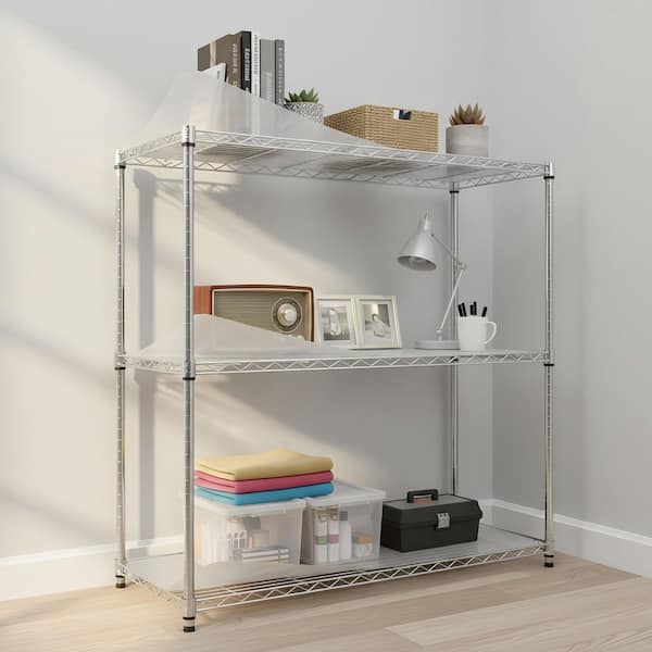 Huluwat 3-Tiers Heavy Duty Metal Adjustable Wire Garage Storage Shelving Unit in Chrome (48 in. W x 48 in. H x 18 in. D)