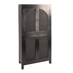 Quinn Black 72 in. Tall Arched Curio Accent Cabinet with Storage Shelves and Arched Cane Door