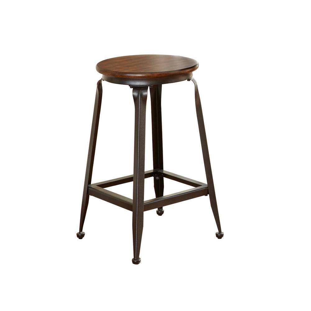 Set of 2 Industrial Birch & Metal 24" Brown Counter Stools