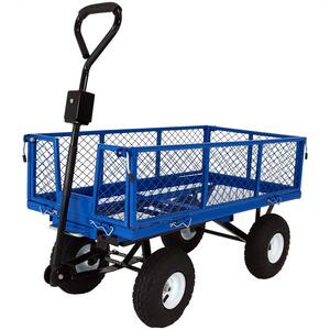 Blue Steel Heavy-Duty Utility Cart with Folding Sides