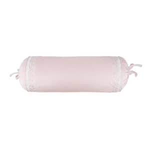 Margaux Pink Scroll Embroidered 18 in. x 7 in. Bolster Throw Pillow