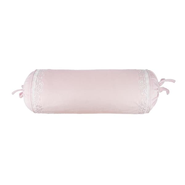 LEVTEX HOME Margaux Pink Scroll Embroidered 18 in. x 7 in. Bolster Throw Pillow