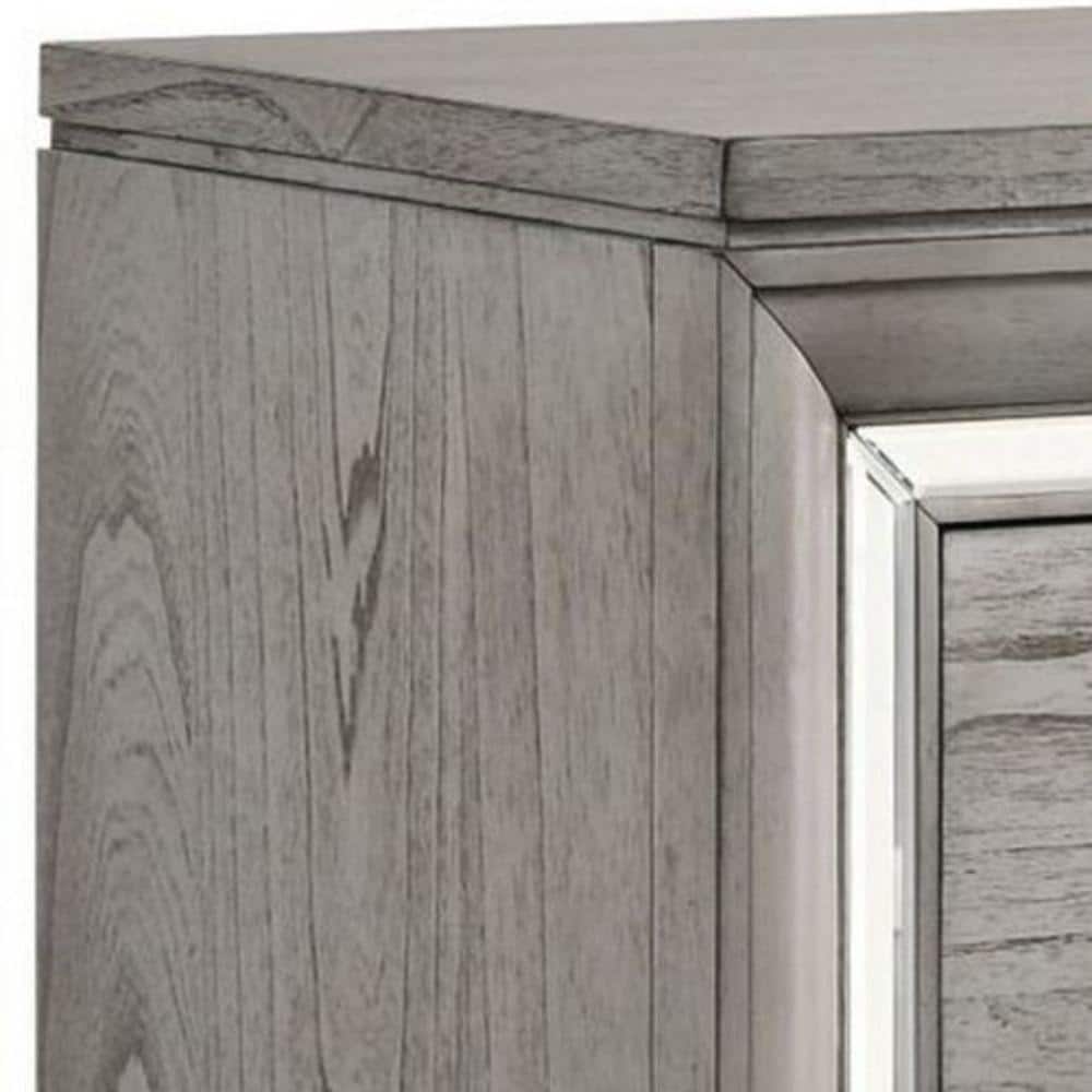 Light Gray Brown Wooden 2-Drawer Nightstand with Mirrored Accents