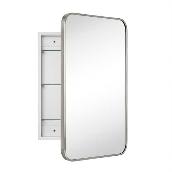 Garnes 17.5 in. W x 29 in. H Rectangular Recessed or Surface Mount Metal Medicine Cabinet with Mirror in Brushed Nickel