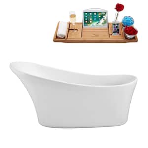 63 in. Acrylic Flat Bottom Non-Whirlpool Bathtub in Glossy White With Matte Oil Rubbed Bronze Drain