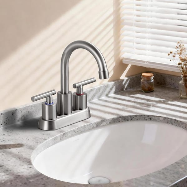 4 in. Centerset Modern Double-Handle Bathroom Sink Faucet, Basin Faucet with Pop-Up Drain in Brushed Nickel