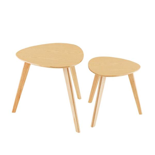 ANGELES HOME 29.5 in. Natural Triangle Wood Coffee Table with 2 Pieces