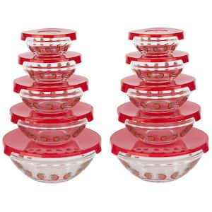 20-Piece Strawberry Design Glass Bowls with Lids Set- Mixing Bowls Set Storage Organizer with Multiple Sizes