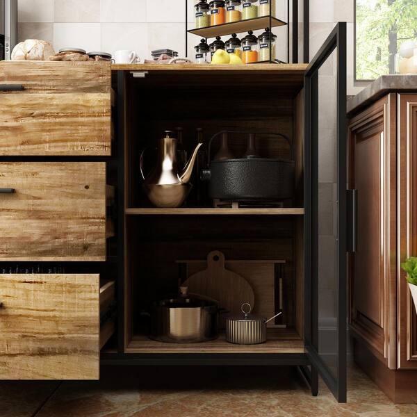 Black Mesh Doors Sideboard Cabinet with Wooden Drawers - Rare