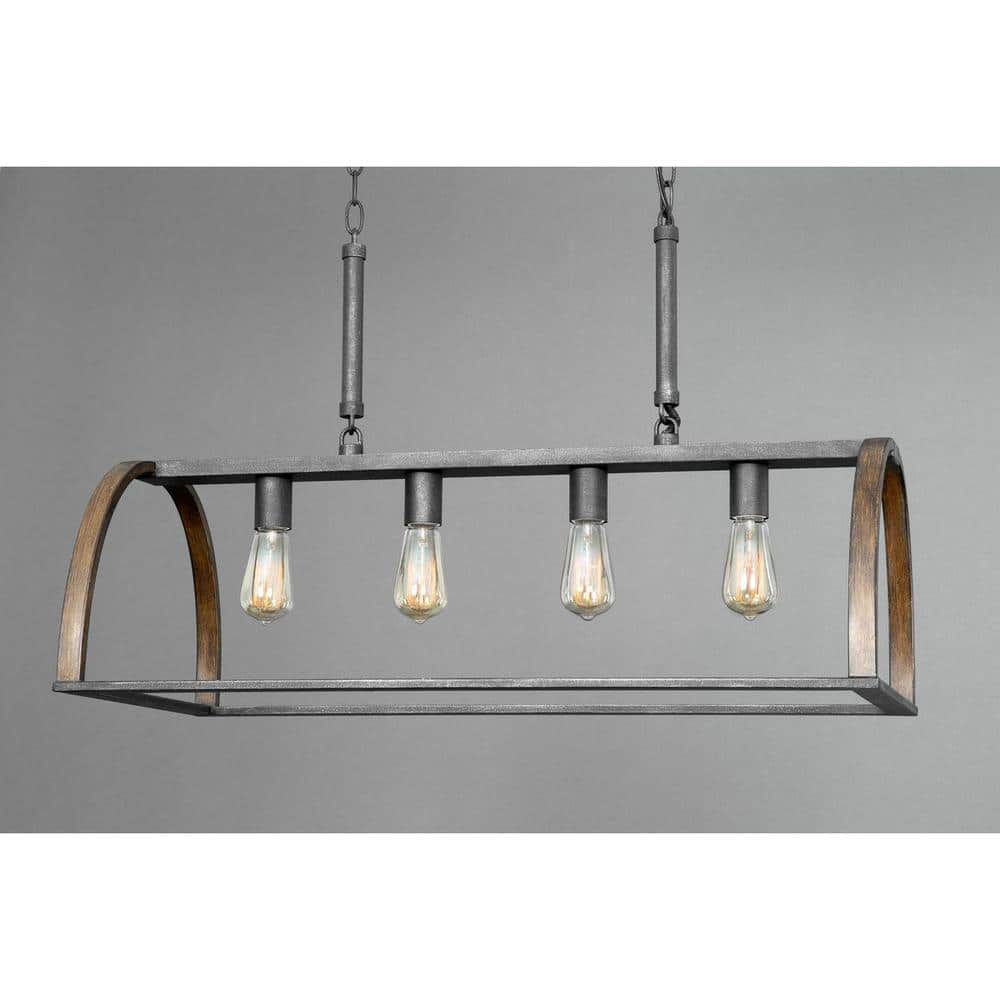 Gilded Iron 4-Light Geometric Cage Island Pendant