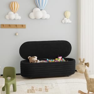 Bayville 54 in. Wide Oval Sherpa Upholstered Entryway Flip Top Storage Bedroom Accent Bench in Black