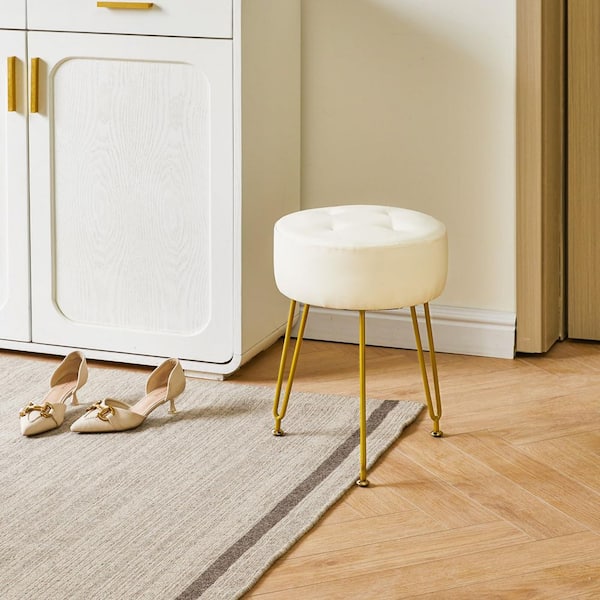 Numhew White Faux Leather 18.11 in. Tall Makeup Vanity Stool, PU Dressing Table Seat, Pouf Couch Stool, Golden Steel Legs Y5P8T6Z7 - The Home Depot Numhew White Faux Leather 18.11 in. Tall Makeup Vanity Stool, PU Dressing Table Seat, Pouf Couch Stool, Golden Steel Legs Y5P8T6Z7 - The Home Depot