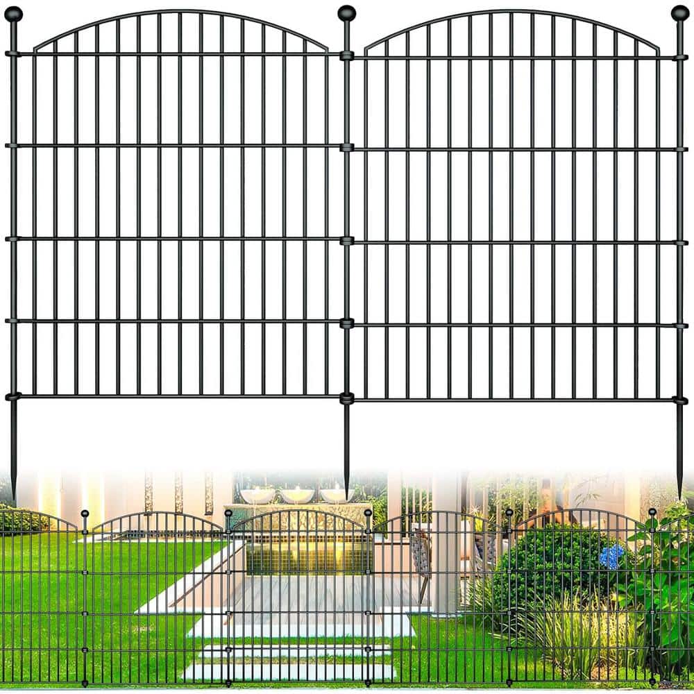 32 in. Black Metal Garden Fence Panels for Privacy and Pets