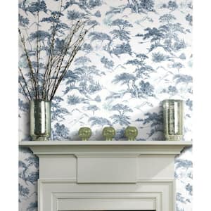 Blue and White Oriental Toile Peel and Stick Wallpaper (Covers 28.29 sq. ft.)