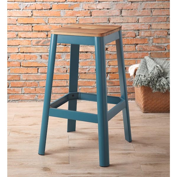 Acme Furniture Jacotte 30 in. Natural and Teal Bar Stool