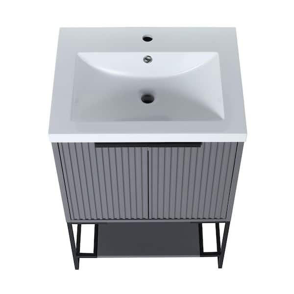 Unbranded Beautifully Designed Gray Freestanding Design 24 in. W x 18.13 in. D Resin Vanity Top in White