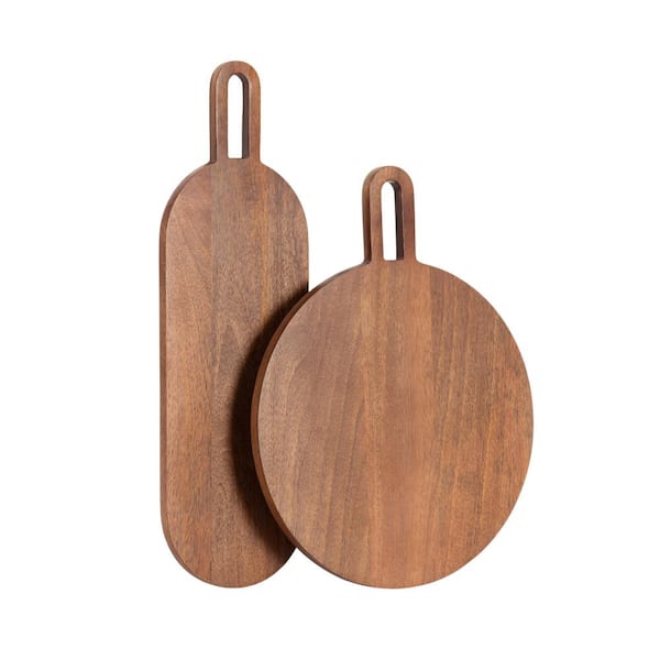 Kate and Laurel Staven Walnut Brown Round Wood Tray (Set of 2)