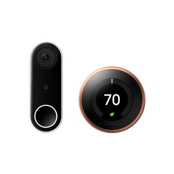 google nest learning thermostat and hello doorbell bundle in white