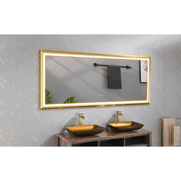 Unbranded Gold 88 in. W x 38 in. H Rectangle Aluminium Framed Mirror