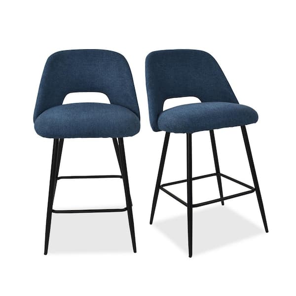 35.8"Blue Upholstered Counter Bar Stool( Set of 2)