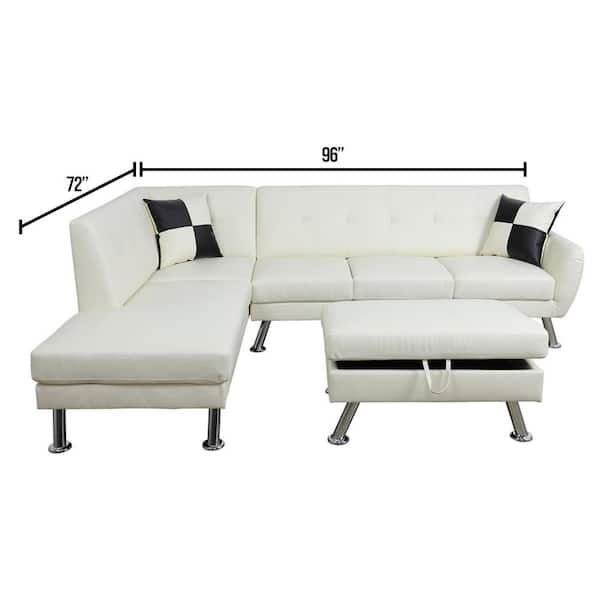 Star Home Living Ricky 3-Piece Off-White Faux Leather 3-Seater L-Shaped Left-Facing Sectional Sofa with Ottoman