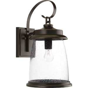 Conover Collection 1-Light Antique Bronze Clear Seeded Glass Farmhouse Outdoor Large Wall Lantern Light