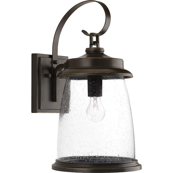 Progress Lighting Conover Collection 1-Light Antique Bronze Clear Seeded Glass Farmhouse Outdoor Large Wall Lantern Light