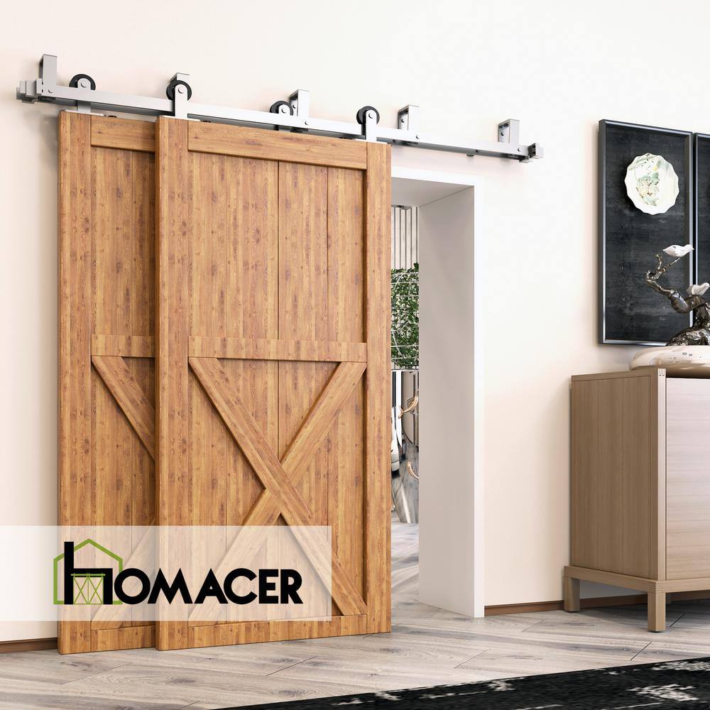 Brushed Nickel Double Track Bypass Sliding Barn Door Hardware Kit, 6ft