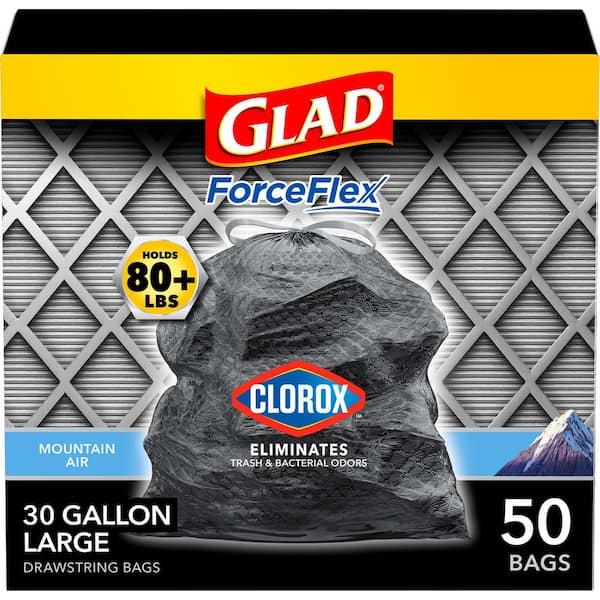 Glad 30 Gal. ForceFlex Black Drawstring Outdoor Trash Bags with Clorox (50-Count)