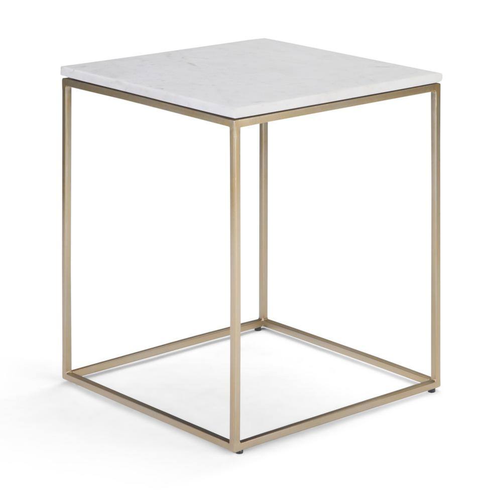 White Marble and Gold Metal Modern Accent Table