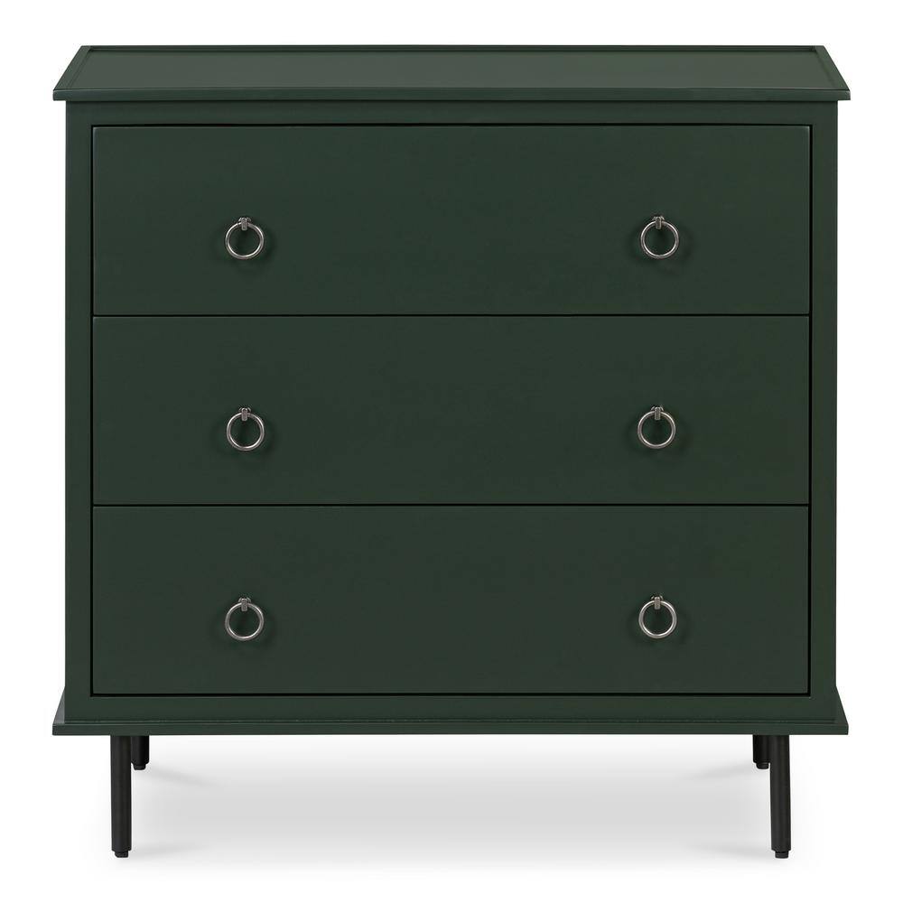 Front view of the Glenn Deep Green 3-drawer nightstand.