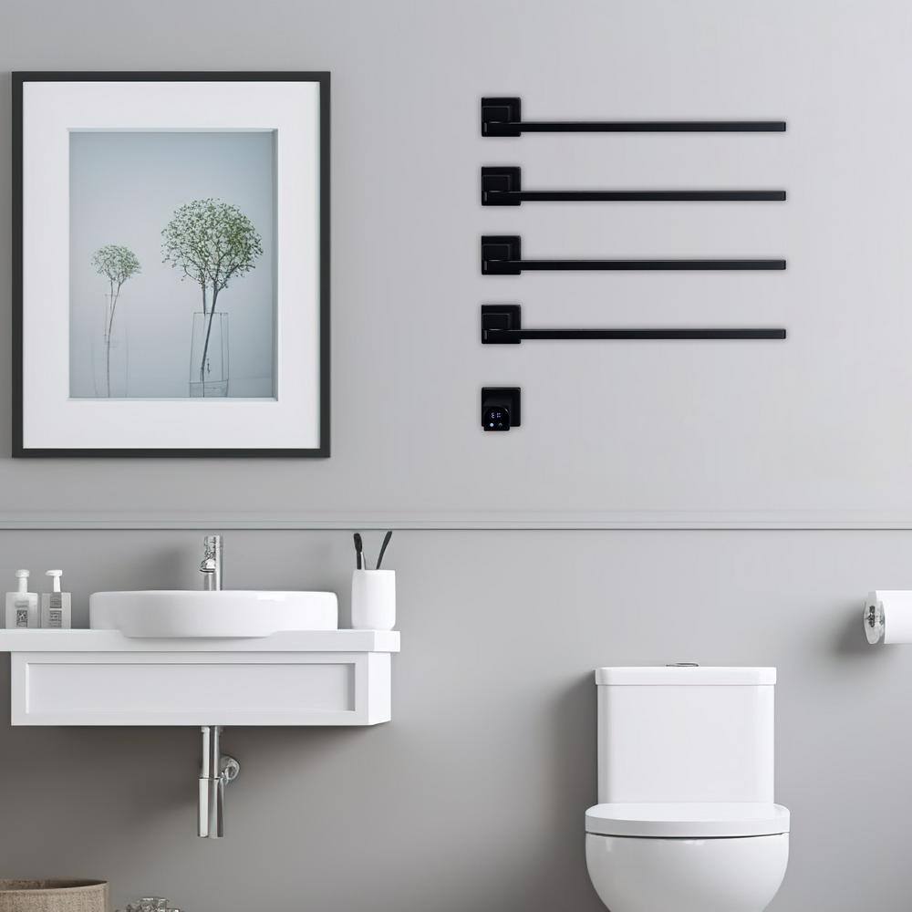 4-Bar Plug-In/Hardwired Swingable Wall Mounted Electric Towel Warmer Rack in Matte Black Waterproof price history on PriceWatchPro
