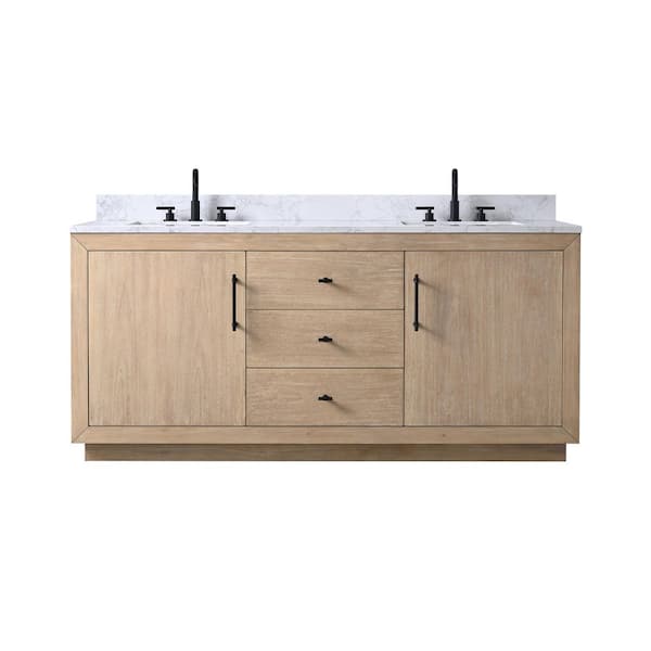72 in. W x 22 in. D x 38 in. H Double Sink Bath Vanity in Light Wheat with Arabescato White Engineered Marble Top
