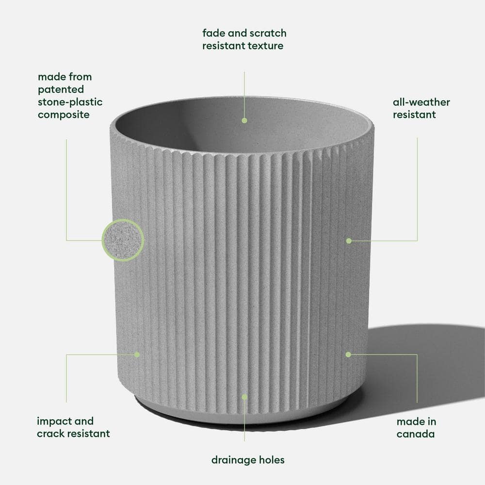 Demi 20" Gray Plastic-Stone Round Planter with Fluted Edges