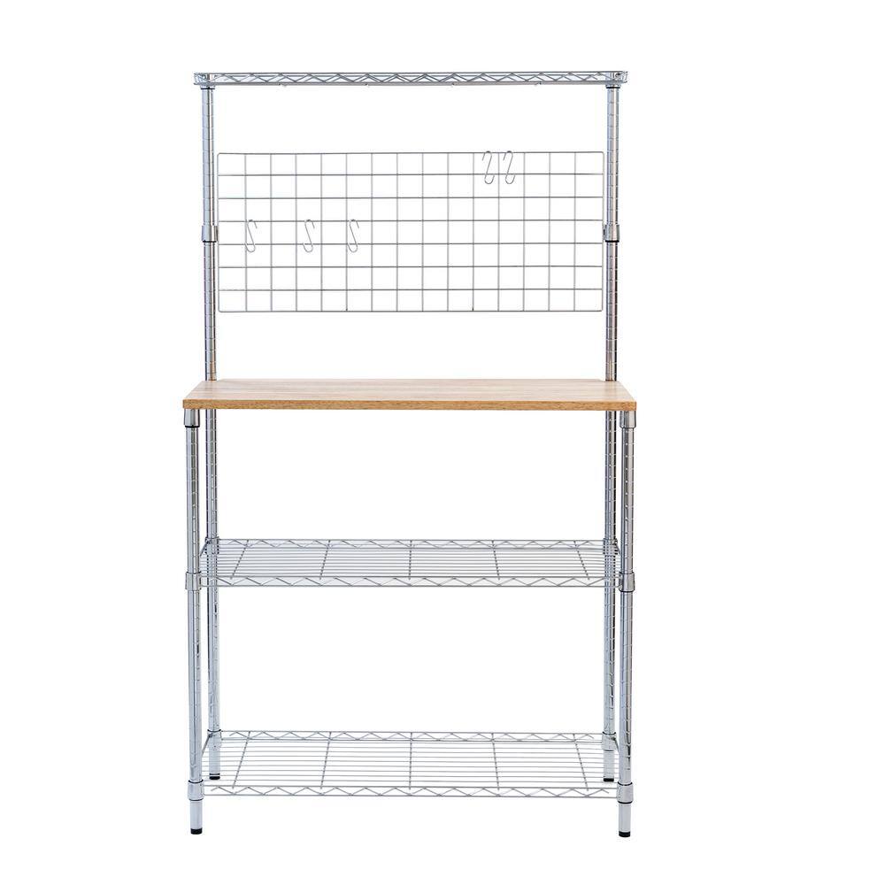 Elegant Silver 4-Shelf Adjustable Baker's Rack with Maple Cutting Board