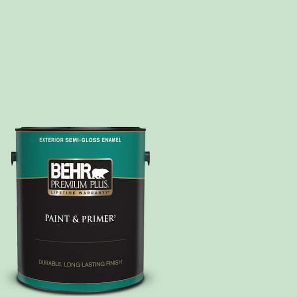 BEHR PREMIUM PLUS 1 gal. #M410-2 Wishful Green Semi-Gloss Enamel Exterior Paint & Primer