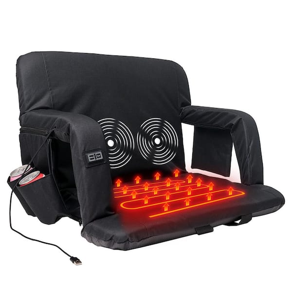 Heated Massage Stadium Seat 25 in. Folding Bleacher Chair w/3 Levels of Heat and Massage, 6-Reclining Positions, 1-Pack