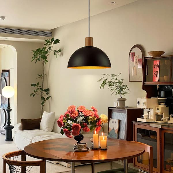 Nathan 11 in. 1-Light Scandinavian Black Dome Pendant Light for Kitchen Island Foyer Dinning Room