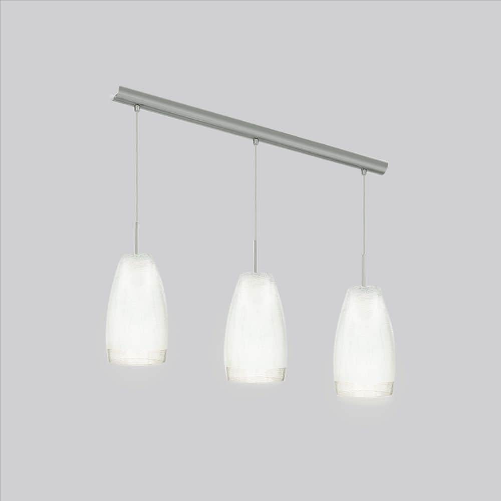 Elegant Matte Nickel 3-Light Pendant with White Crackle Glass Shades