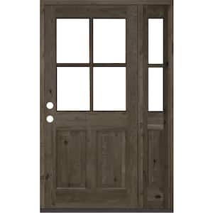 50 in. x 80 in. Knotty Alder Right-Hand/Inswing 4-Lite Clear Glass Black Stain Wood Prehung Front Door/Right Sidelite