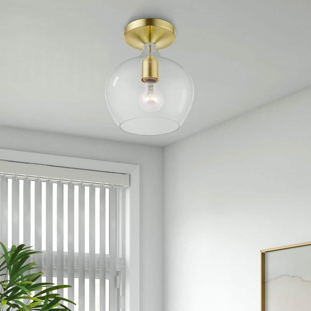 Aldrich Satin & Polished Brass 8" Clear Glass Semi-Flush Light