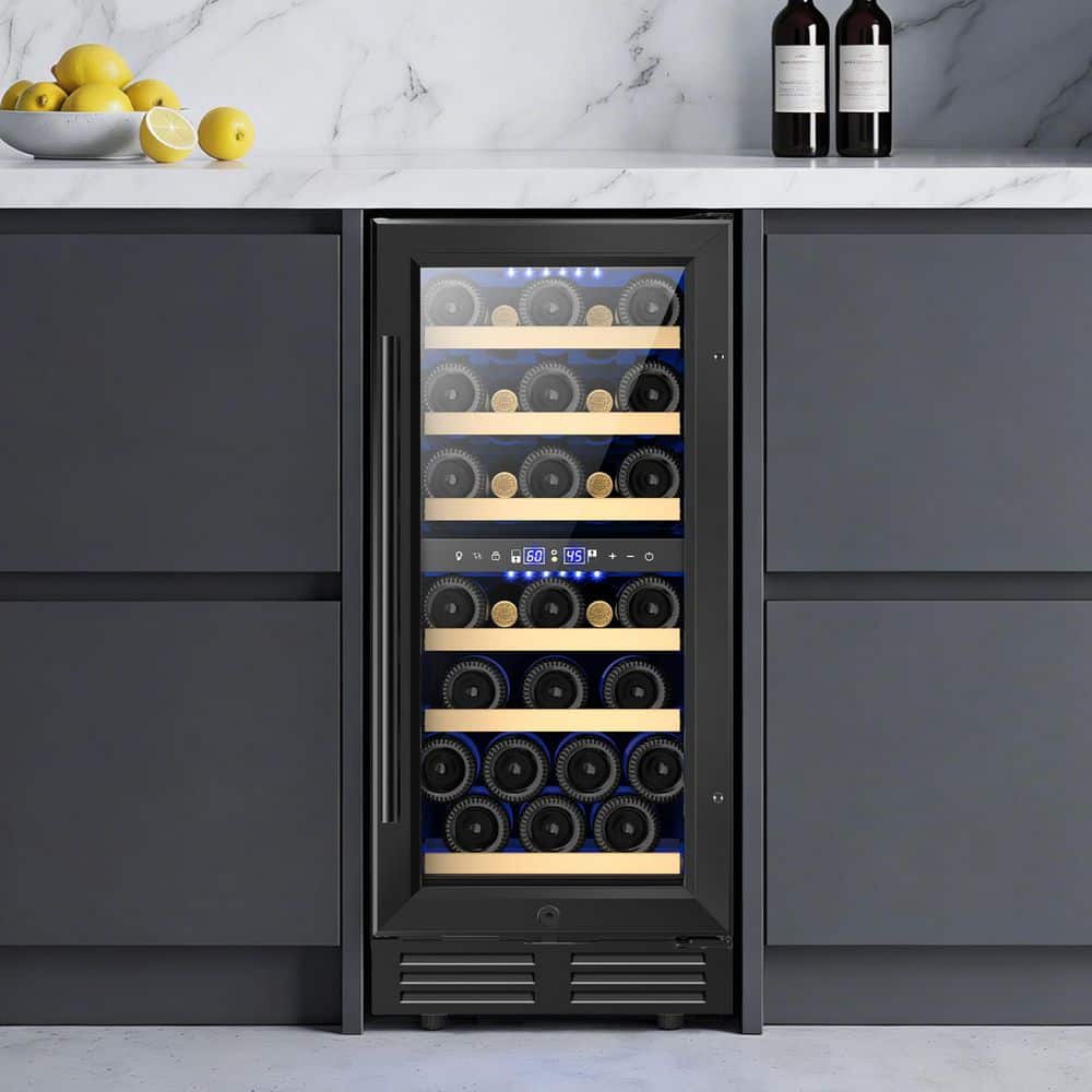 Nipus 15 in. Dual Zone 30-Bottle Reversible Door Wine Cooler in