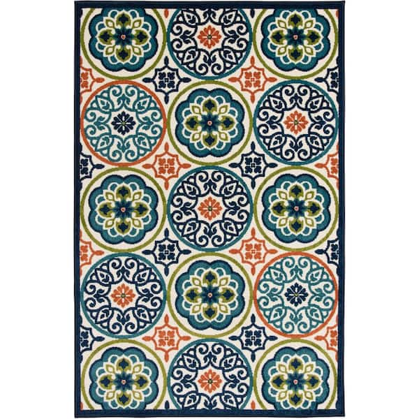 Orange Grey Outdoor Rug for Patio/Deck/Porch, Non-Slip Area Rug 5 x 8 Ft,  Middle Century Modern Geometric Abstract Art Indoor Outdoor Rugs Washable