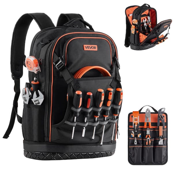 Tool Backpack, 65 Pockets, Heavy-duty Tools Storage Organizer Work Bags with Laptop Compartment & Molded Base