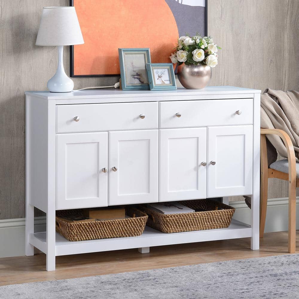 White Modern Sideboard Buffet Cabinet with Adjustable Shelves